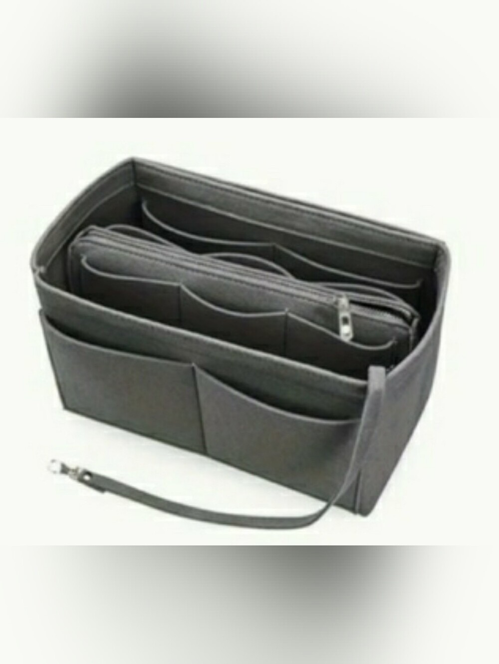 GREY FELT BAG ORGANIZER WITH ZIPPER COMPARTMENT